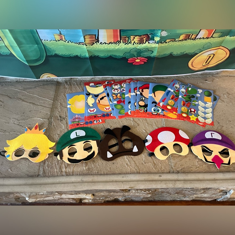 Super Mario birthday banner, masks, and sticker activity - Picture 5 of 6